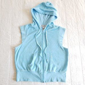 Vintage Y2K Betty Blue Juniors L Sky Blue Terrycloth Hoodie Sleeveless Full Zip.